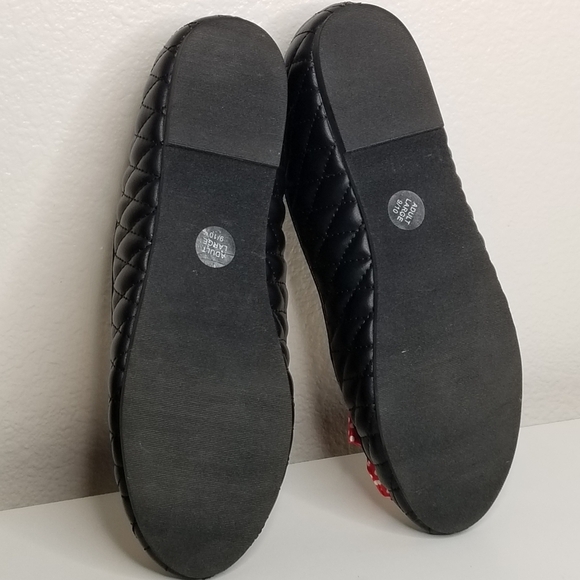 Disney Minnie Mouse Quilted Flats Adult Large Womens 9/10 Ballet Black Red Bow - Picture 10 of 14